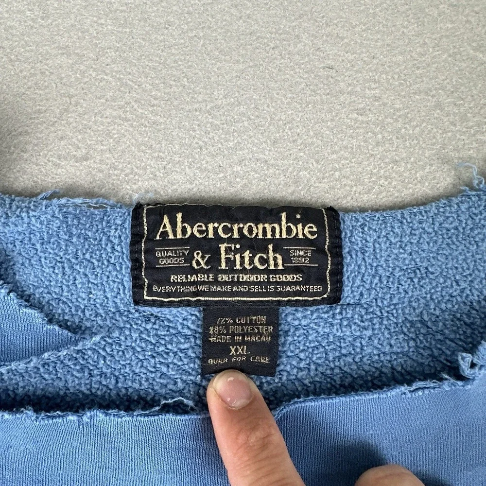 Vintage 90s Abercrombie Fitch Sweatshirt 2XL‎ Blue Distressed Thrashed Crew Neck